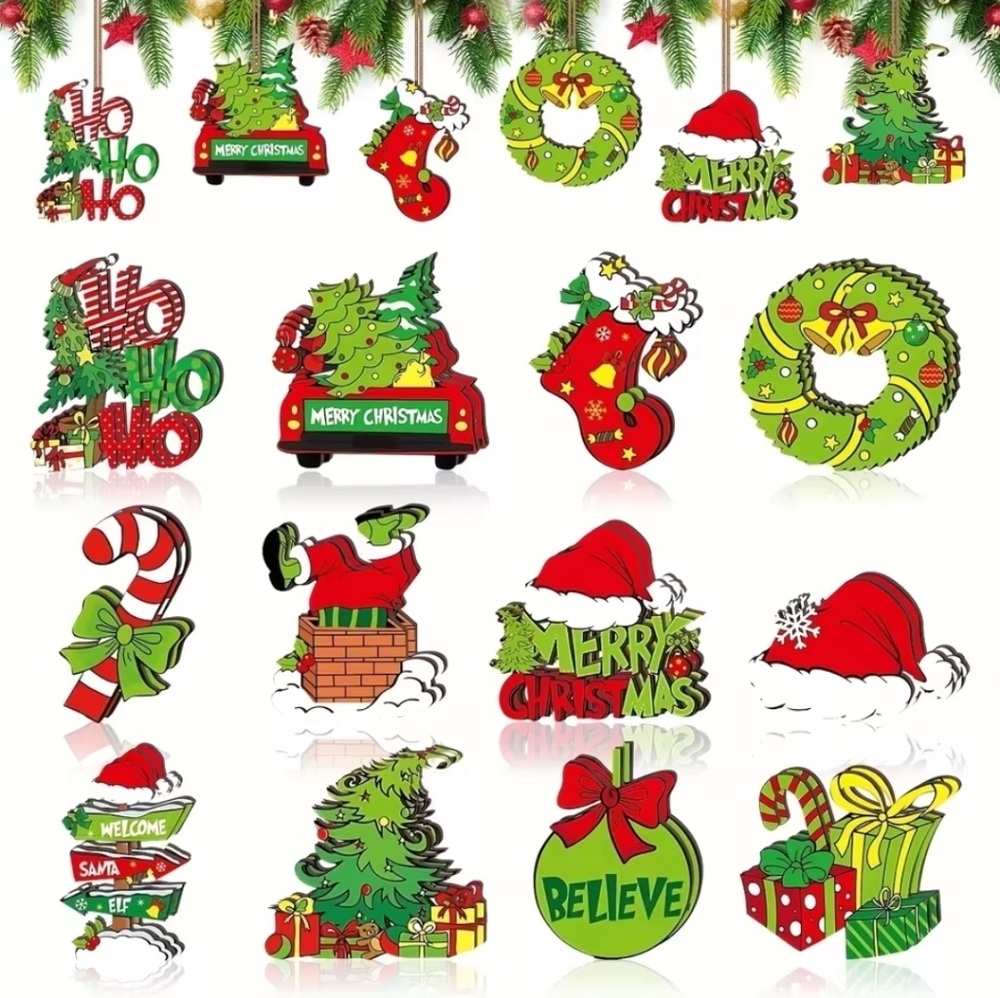 12 Grinch Themed Wooden Decorative